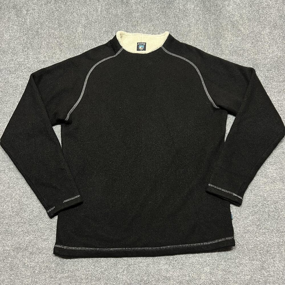 Kuhl Sweater Mens Medium Black Alfpaca Fleece Crewneck Pullover Lined Thermal